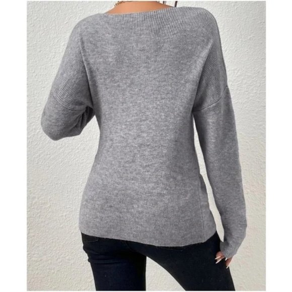 Cozy Gray Side Knot Sweater Top minimalist casual womens - Picture 4 of 8